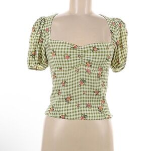 Reformation Marmalade Gingham Floral Top